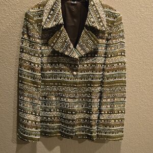Ellen Tracy Textured Blazer in Green and Brown